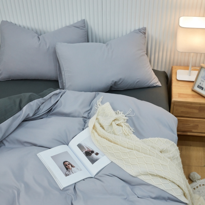 91家纺网 家纺一手货源 找家纺 乐居坊 2023新款纯色忆丝棉四件套 香菲-米灰＋灰