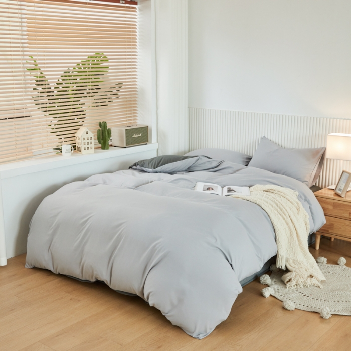 91家纺网 家纺一手货源 找家纺 乐居坊 2023新款纯色忆丝棉四件套 香菲-米灰＋灰