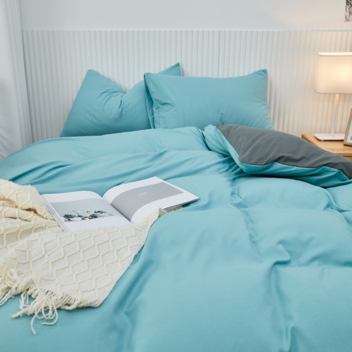 91家纺网 家纺一手货源 找家纺 乐居坊 2023新款纯色忆丝棉四件套 香菲-水绿＋灰