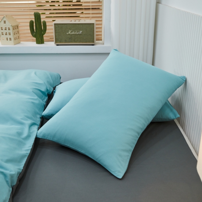 91家纺网 家纺一手货源 找家纺 乐居坊 2023新款纯色忆丝棉四件套 香菲-水绿＋灰