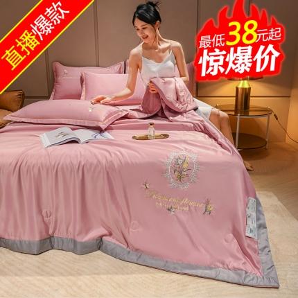 苏东来2022居里花卉水洗真丝夏被四件套冰天丝刺绣夏凉空调被 盛开豆沙