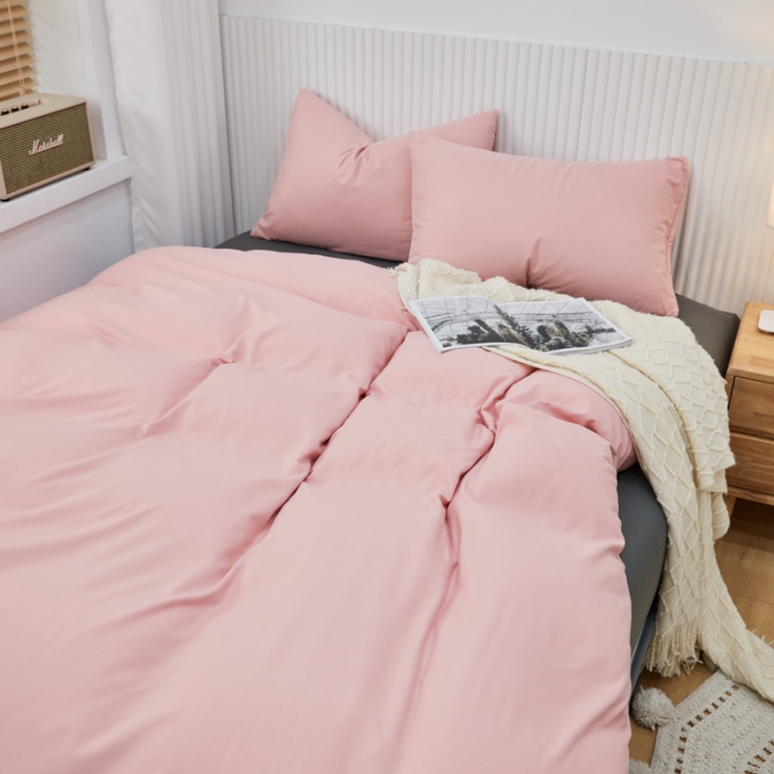 91家纺网 家纺一手货源 找家纺 乐居坊 2023新款纯色忆丝棉四件套 香菲-粉玉＋灰