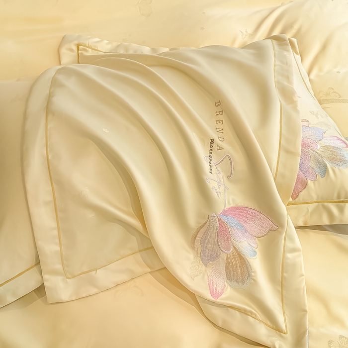 91家纺网 家纺一手货源 找家纺 涵宸 2022新款提花刺绣四件套 花花世界-阳光黄