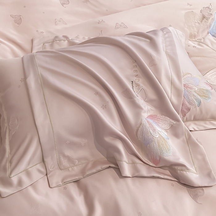 91家纺网 家纺一手货源 找家纺 涵宸 2022新款提花刺绣四件套 花花世界-甜蜜粉