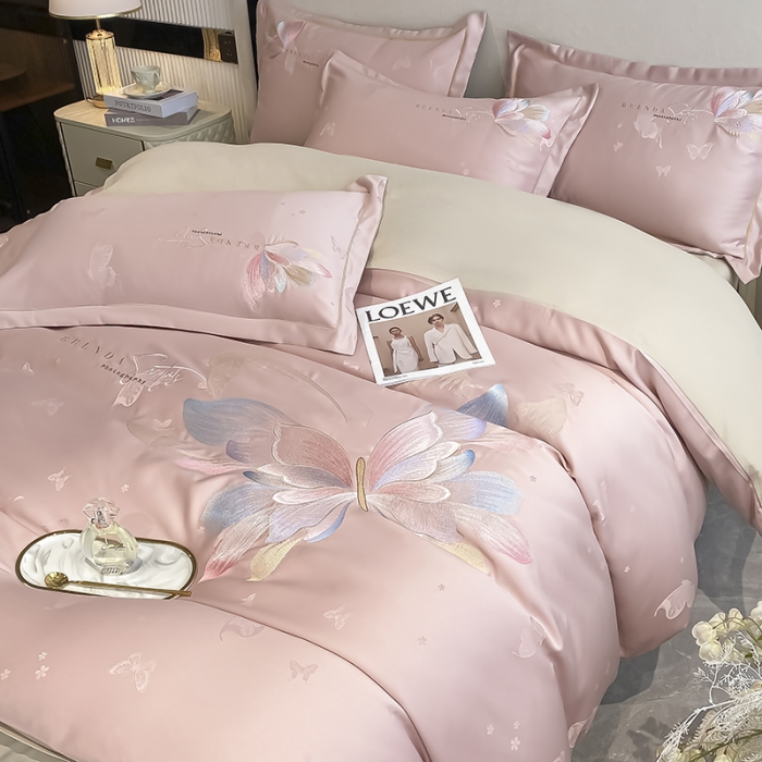 91家纺网 家纺一手货源 找家纺 涵宸 2022新款提花刺绣四件套 花花世界-甜蜜粉