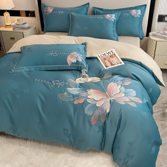 91家纺网 家纺一手货源 找家纺 涵宸 2022新款提花刺绣四件套 花花世界-绅士蓝