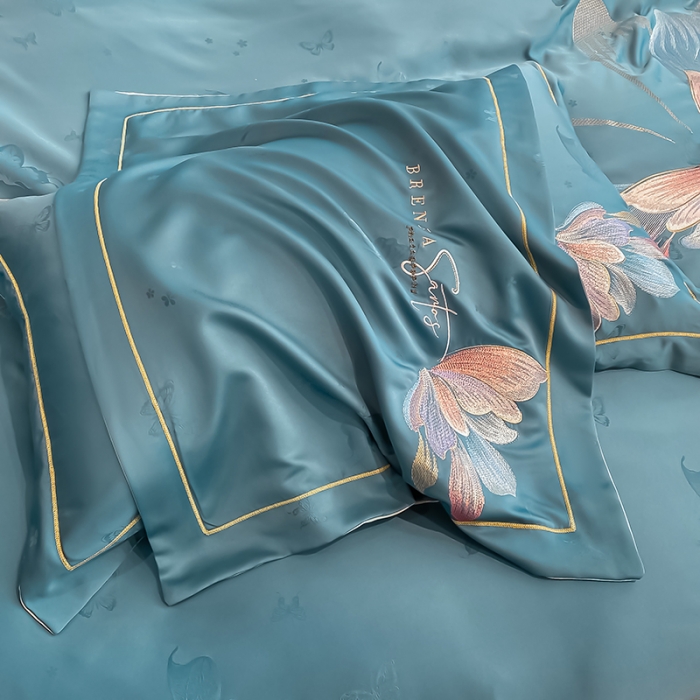 91家纺网 家纺一手货源 找家纺 涵宸 2022新款提花刺绣四件套 花花世界-绅士蓝