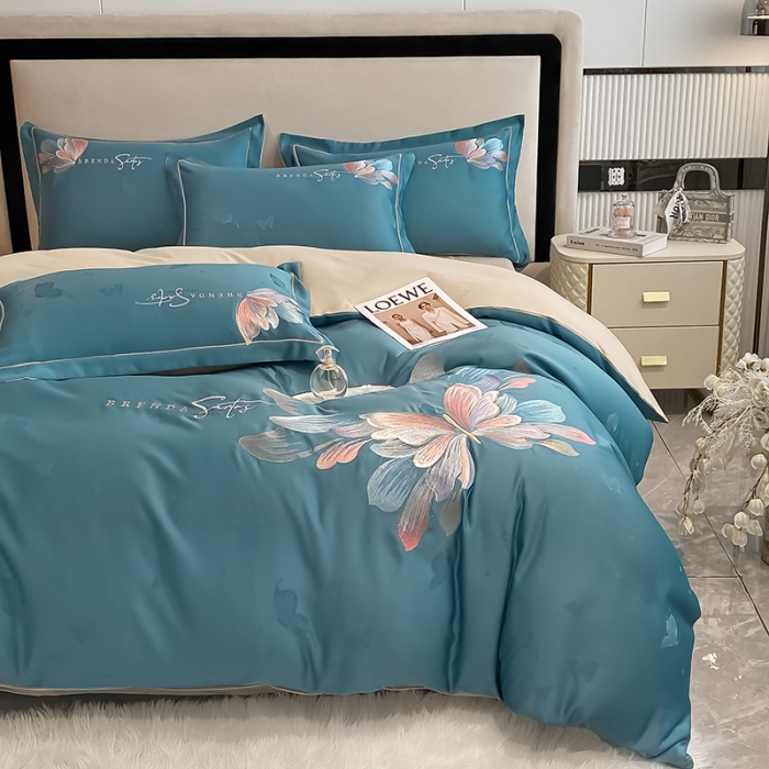 91家纺网 家纺一手货源 找家纺 （总）涵宸 2022新款提花刺绣四件套 花花世界