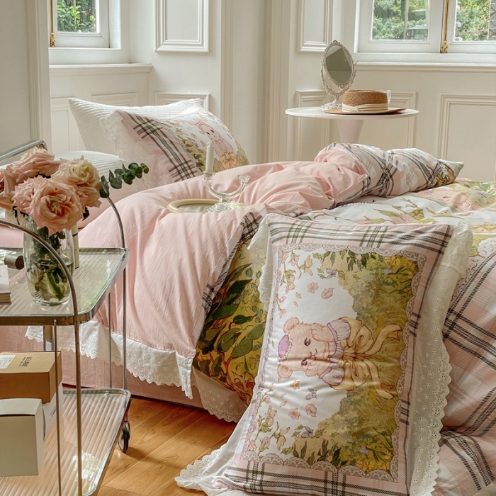 91家纺网 家纺一手货源 找家纺 （总）圆岛 2022新款全棉大版数码印花森系四件套