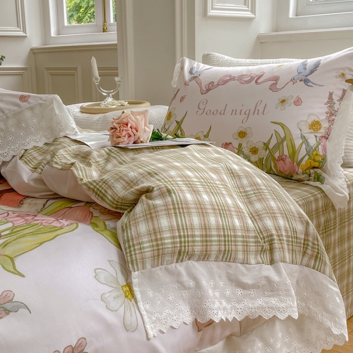 91家纺网 家纺一手货源 找家纺 圆岛 2022新款全棉大版数码印花森系四件套 恋恋花园