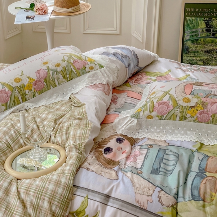 91家纺网 家纺一手货源 找家纺 圆岛 2022新款全棉大版数码印花森系四件套 恋恋花园