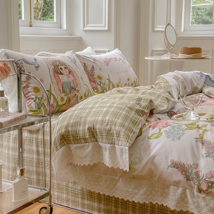 91家纺网 家纺一手货源 找家纺 圆岛 2022新款全棉大版数码印花森系四件套 恋恋花园