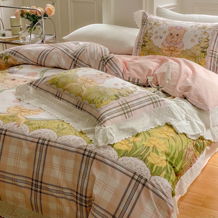 91家纺网 家纺一手货源 找家纺 圆岛 2022新款全棉大版数码印花森系四件套 仙境森林