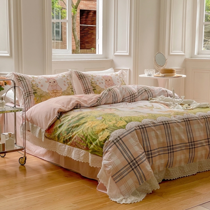 91家纺网 家纺一手货源 找家纺 圆岛 2022新款全棉大版数码印花森系四件套 仙境森林