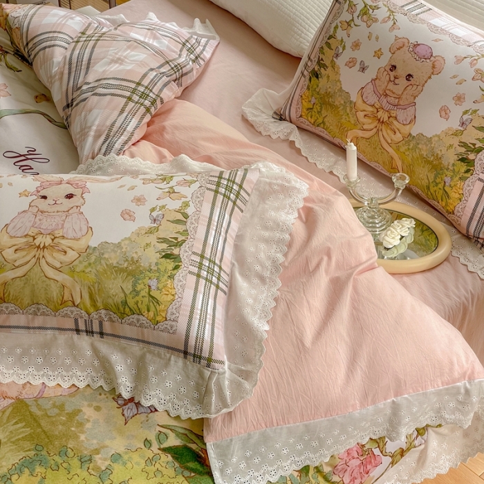 91家纺网 家纺一手货源 找家纺 圆岛 2022新款全棉大版数码印花森系四件套 仙境森林