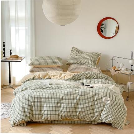 91家纺网 家纺一手货源 找家纺 （总）圆岛 2022新款色织小提花花边款全棉水洗棉四件套