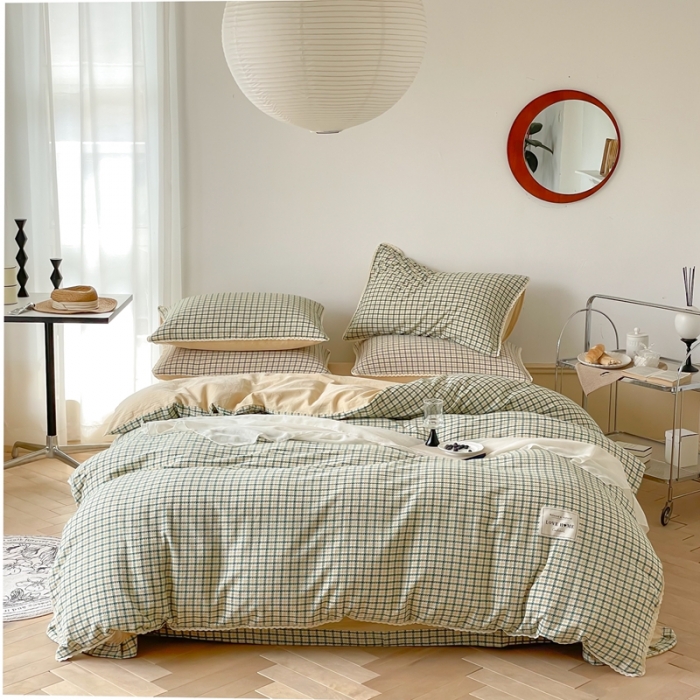 91家纺网 家纺一手货源 找家纺 （总）圆岛 2022新款色织小提花花边款全棉水洗棉四件套