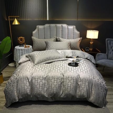 91家纺网 家纺一手货源 找家纺 韩秀家纺 2022新款水洗真丝提花四件套 戴维娜-咖啡