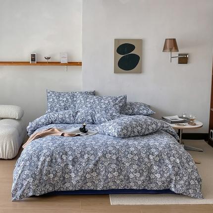 91家纺网 家纺一手货源 找家纺 捌月 2024新款全棉水洗棉印花四件套 夏烟