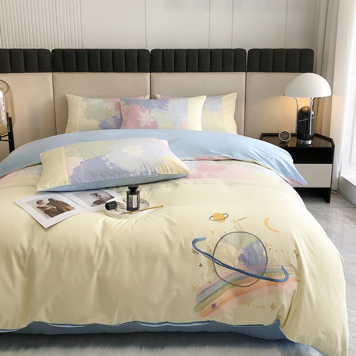 91家纺网 家纺一手货源 找家纺 澳梵 2022新款时尚轻奢全棉刺绣贴布绣四件套 幻彩星球