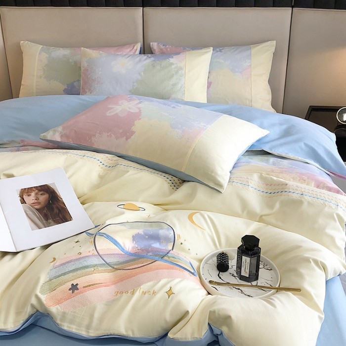 91家纺网 家纺一手货源 找家纺 澳梵 2022新款时尚轻奢全棉刺绣贴布绣四件套 幻彩星球