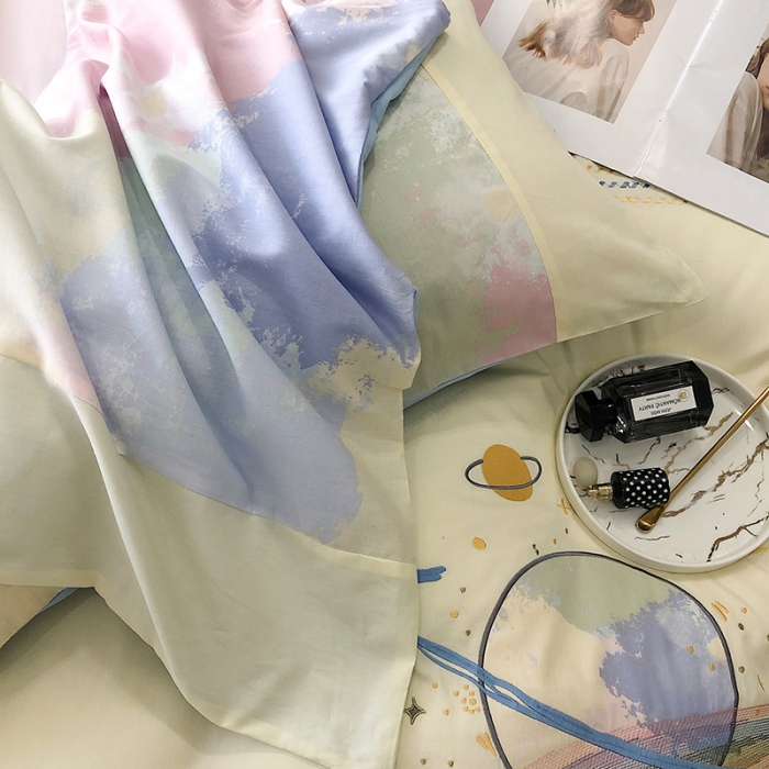 91家纺网 家纺一手货源 找家纺 澳梵 2022新款时尚轻奢全棉刺绣贴布绣四件套 幻彩星球