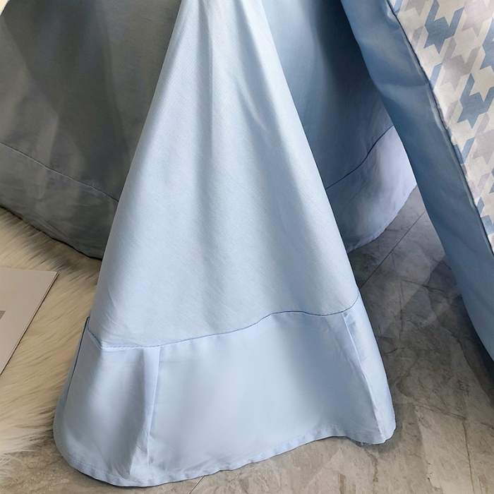 91家纺网 家纺一手货源 找家纺 澳梵 2022新款时尚轻奢全棉刺绣贴布绣四件套 千鸟格-熊蓝