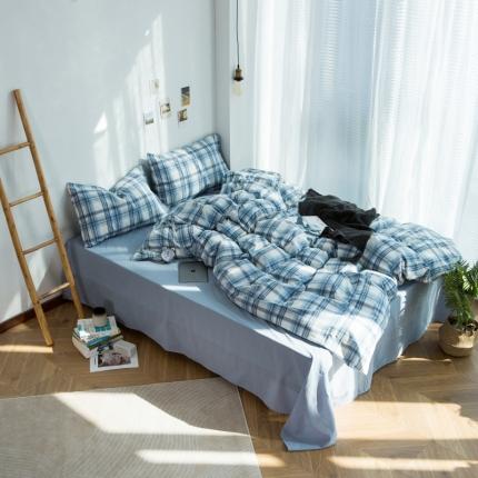 91家纺网 家纺一手货源 找家纺 尚品本色 2023新款全棉水洗棉四件套 米可-蓝