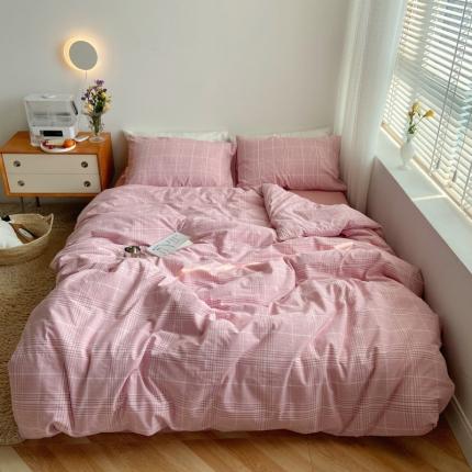 91家纺网 家纺一手货源 找家纺 尚品本色 2023新款全棉水洗棉四件套马卡龙-粉