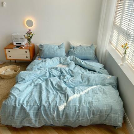 91家纺网 家纺一手货源 找家纺 尚品本色 2023新款全棉水洗棉四件套马卡龙-蓝