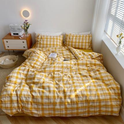 91家纺网 家纺一手货源 找家纺 尚品本色 2023新款全棉水洗棉四件套芒果格