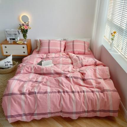 91家纺网 家纺一手货源 找家纺 尚品本色 2023新款全棉水洗棉四件套绅士-粉