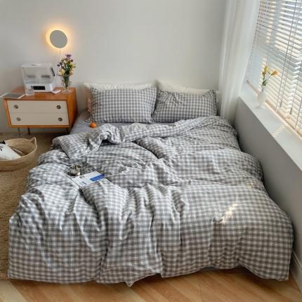 91家纺网 家纺一手货源 找家纺 尚品本色 2023新款全棉水洗棉四件套泫雅灰