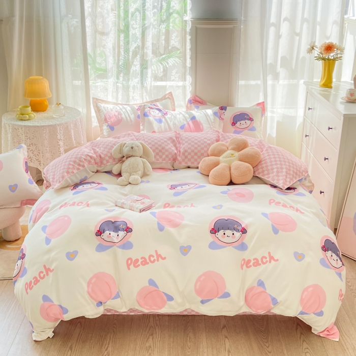 91家纺网 家纺一手货源 找家纺 漫仙阁家纺 2024新款芦荟棉四件套 蜜桃女孩