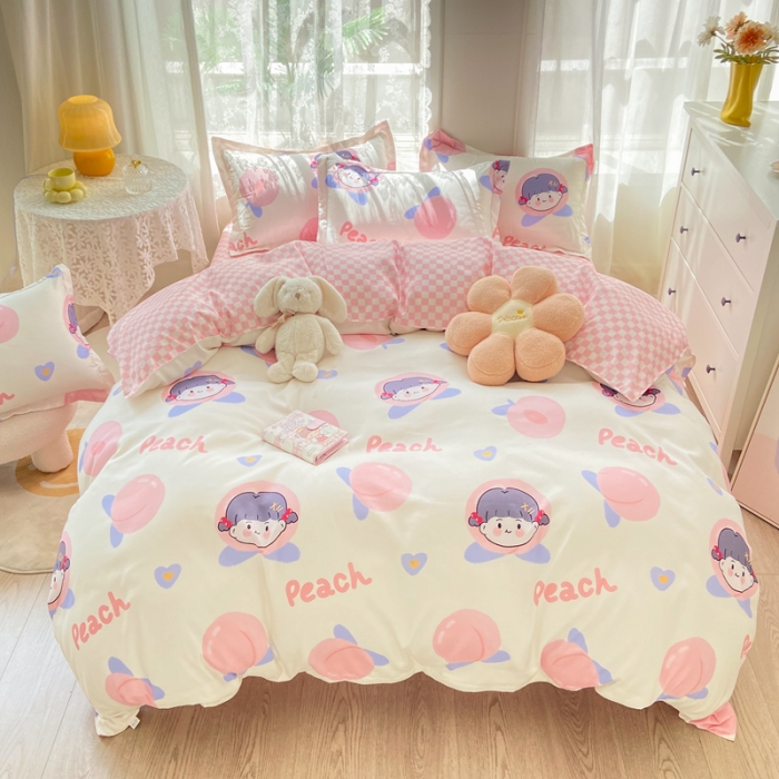 91家纺网 家纺一手货源 找家纺 漫仙阁家纺 2024新款芦荟棉四件套 蜜桃女孩