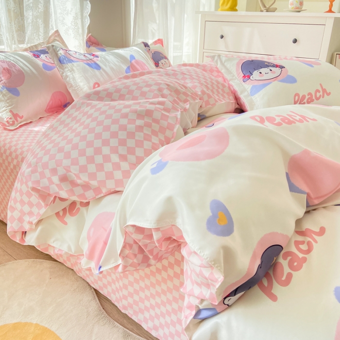 91家纺网 家纺一手货源 找家纺 漫仙阁家纺 2024新款芦荟棉四件套 蜜桃女孩