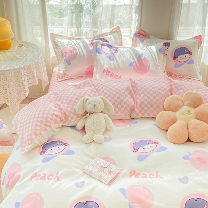 91家纺网 家纺一手货源 找家纺 漫仙阁家纺 2024新款芦荟棉四件套 蜜桃女孩