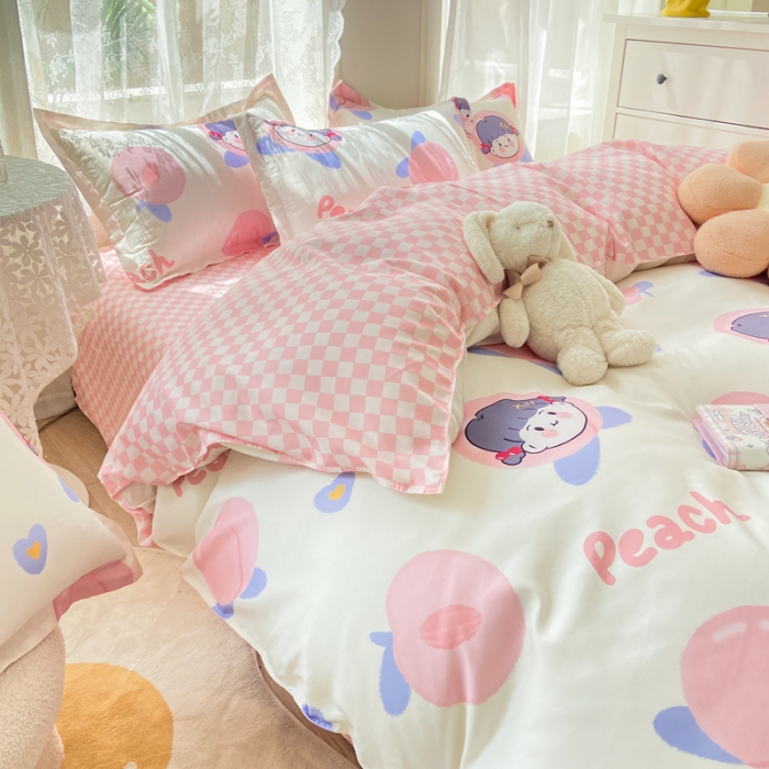 91家纺网 家纺一手货源 找家纺 漫仙阁家纺 2024新款芦荟棉四件套 蜜桃女孩