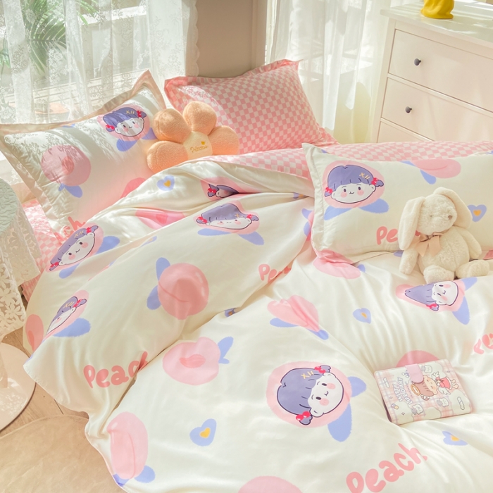 91家纺网 家纺一手货源 找家纺 漫仙阁家纺 2024新款芦荟棉四件套 蜜桃女孩