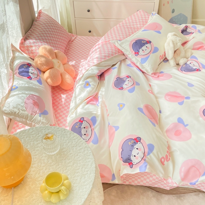 91家纺网 家纺一手货源 找家纺 漫仙阁家纺 2024新款芦荟棉四件套 蜜桃女孩