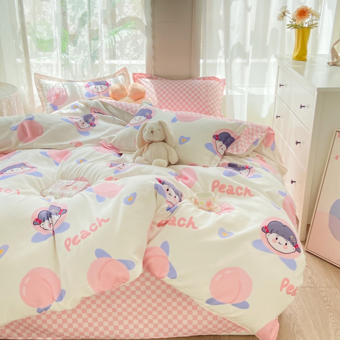 91家纺网 家纺一手货源 找家纺 漫仙阁家纺 2024新款芦荟棉四件套 蜜桃女孩