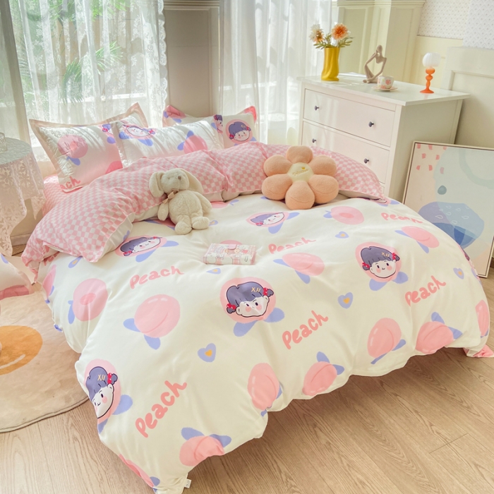 91家纺网 家纺一手货源 找家纺 漫仙阁家纺 2024新款芦荟棉四件套 蜜桃女孩