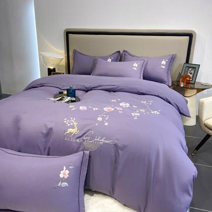 91家纺网 家纺一手货源 找家纺 （总）帝菲妮 2025新款国潮风雅棉磨毛刺绣四件套-一鹿生花