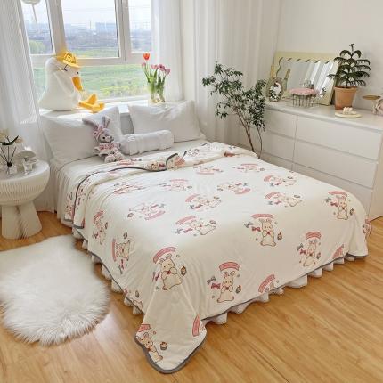 91家纺网 家纺一手货源 找家纺 千朵 2022新款全棉13372大豆夏被 粉红兔