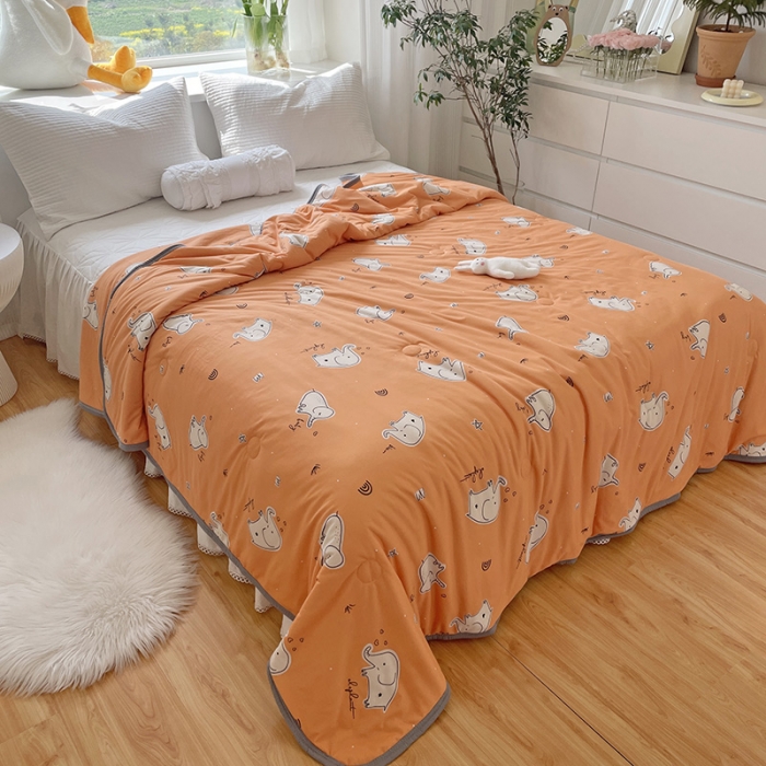 91家纺网 家纺一手货源 找家纺 千朵 2022新款全棉13372大豆夏被 橙色小象