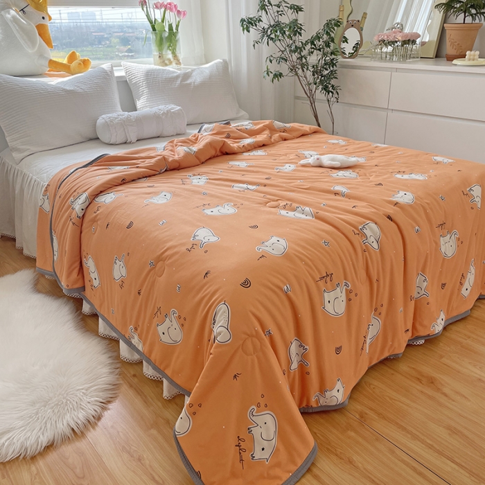 91家纺网 家纺一手货源 找家纺 千朵 2022新款全棉13372大豆夏被 橙色小象