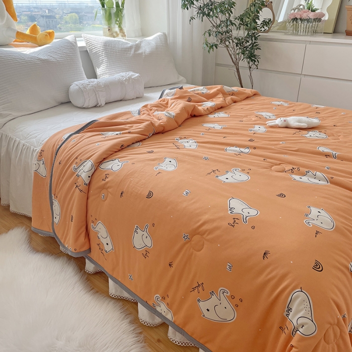 91家纺网 家纺一手货源 找家纺 千朵 2022新款全棉13372大豆夏被 橙色小象