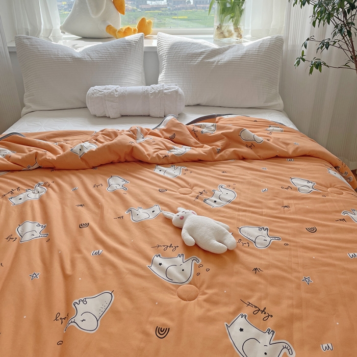 91家纺网 家纺一手货源 找家纺 千朵 2022新款全棉13372大豆夏被 橙色小象