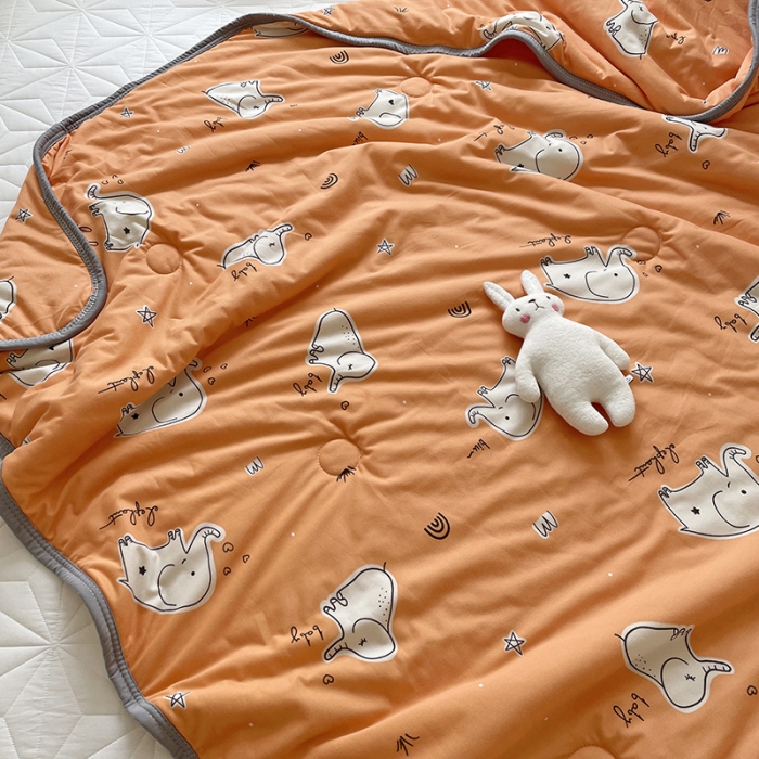 91家纺网 家纺一手货源 找家纺 千朵 2022新款全棉13372大豆夏被 橙色小象