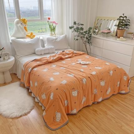 千朵 2022新款全棉13372大豆夏被 橙色小象